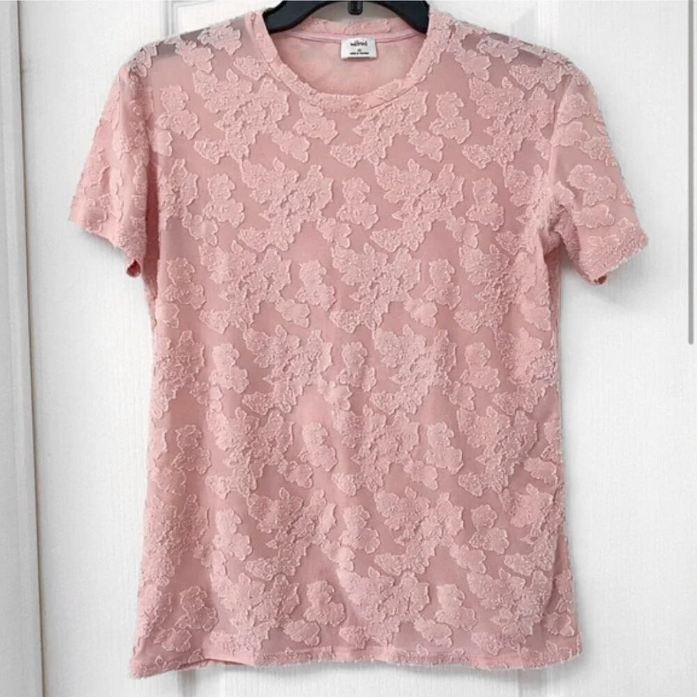 Wilfred Pink Floral Jacquard Textured Tee Top XS - Picture 2 of 9